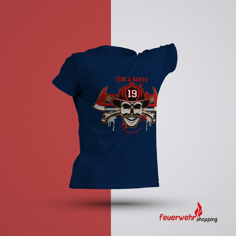 T-Shirt Fire & Rescue mit Totenkopf by feuerwehr.shopping - Farbe navy Amerikanische Größe: S