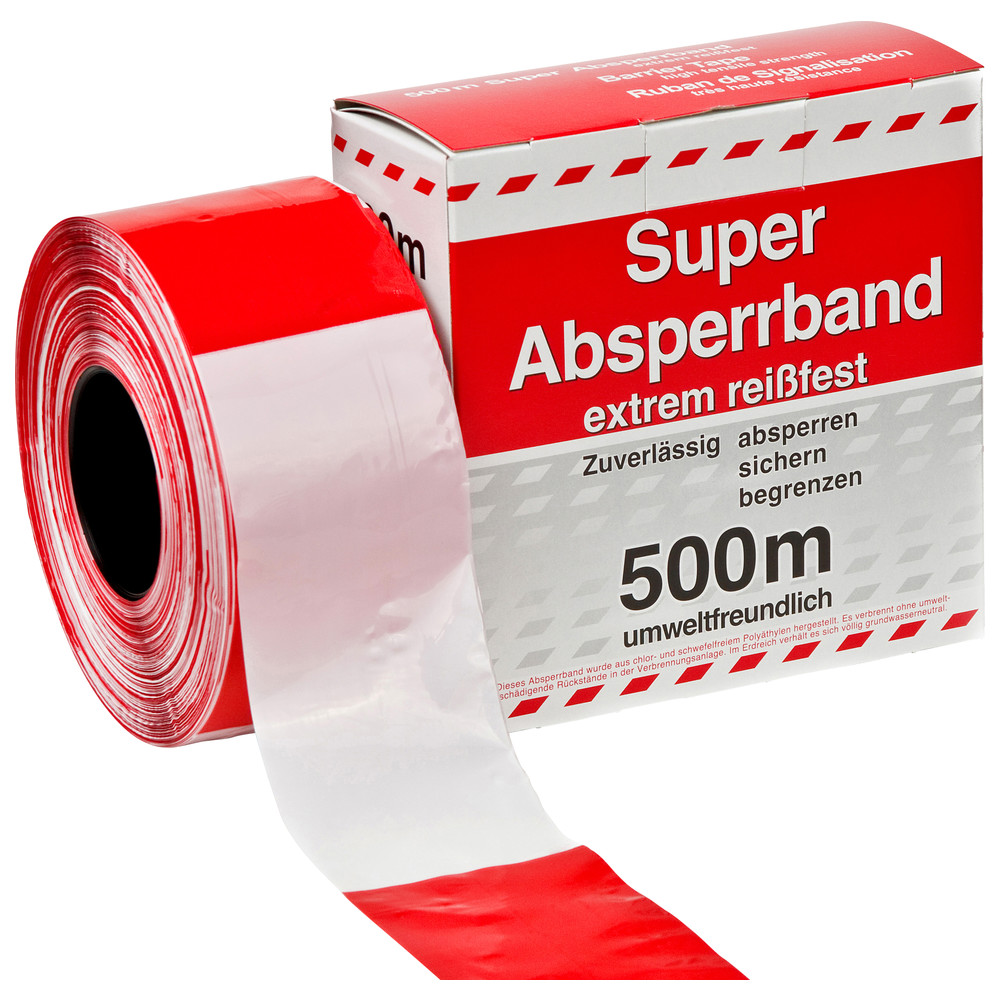 Kelmaplast Absperrband, ohne Aufdruck, rot/weiß, 500 m