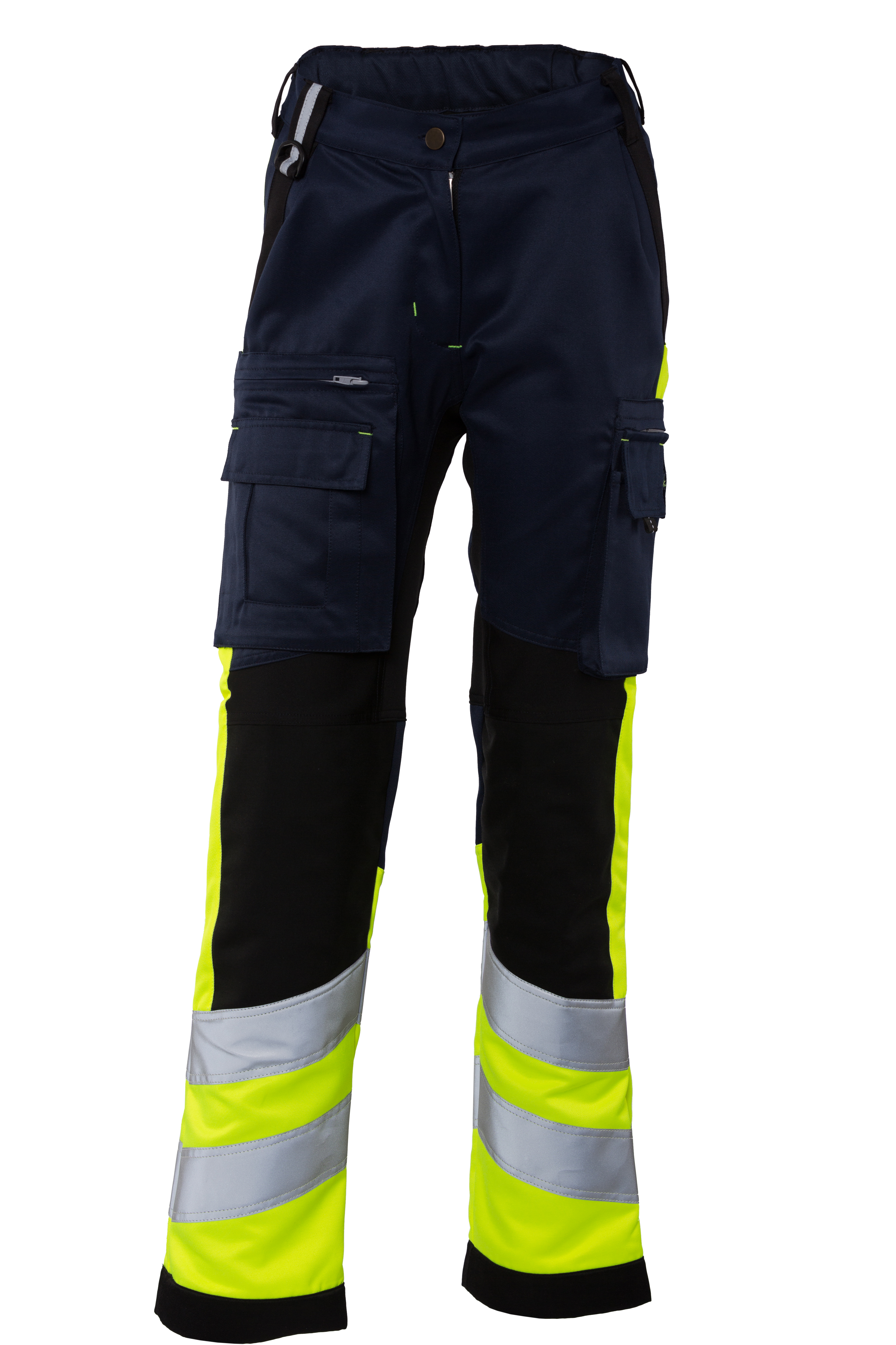 Rescuewear Damen Hose Stretch HiVis Klasse 1 Marineblau / Schwarz / Neon Gelb  - 38