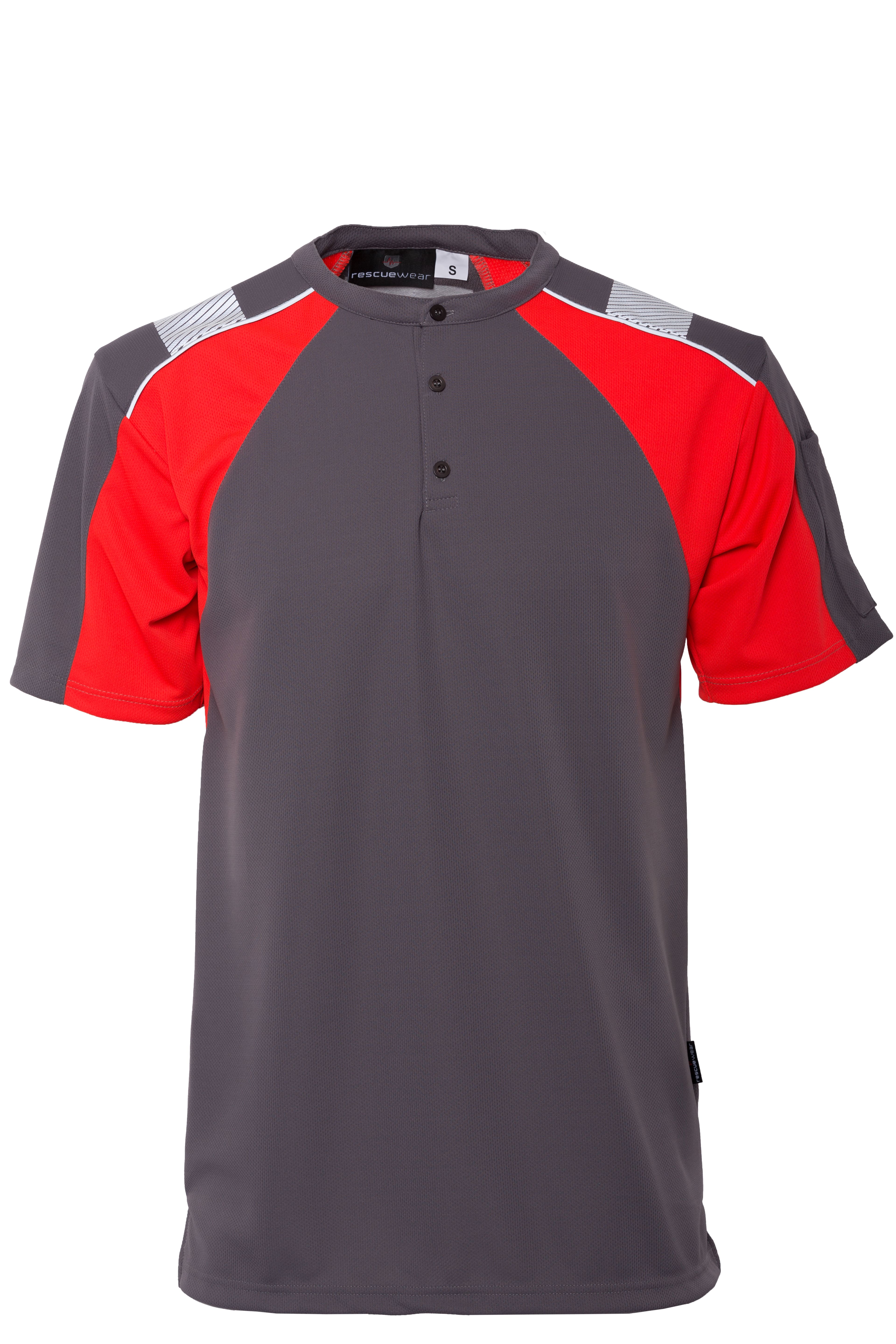 Rescuewear Shirt O-hals 33460 kurze Ärmel Advanced Grau / Neon Rot - M
