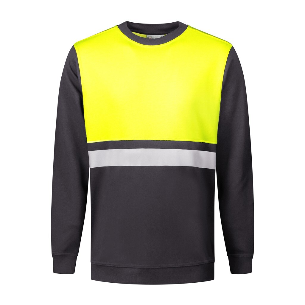 Santino Sweater O-hals Helsinki - Graphite / Fluor Yellow 4XL - HiVis-Line