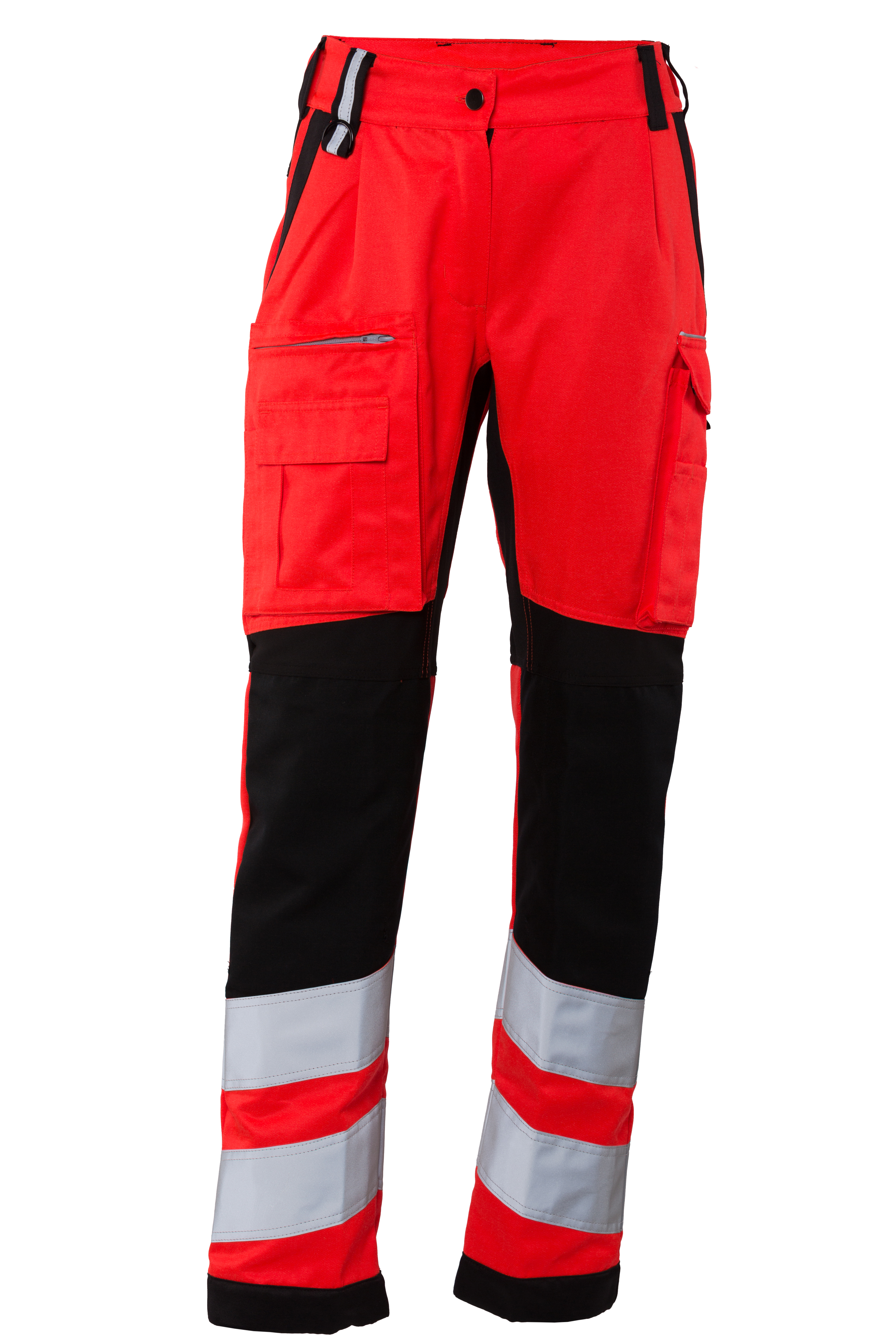 Rescuewear Damen Hose Stretch HiVis Klasse 2 Neon Rot / Schwarz - 38