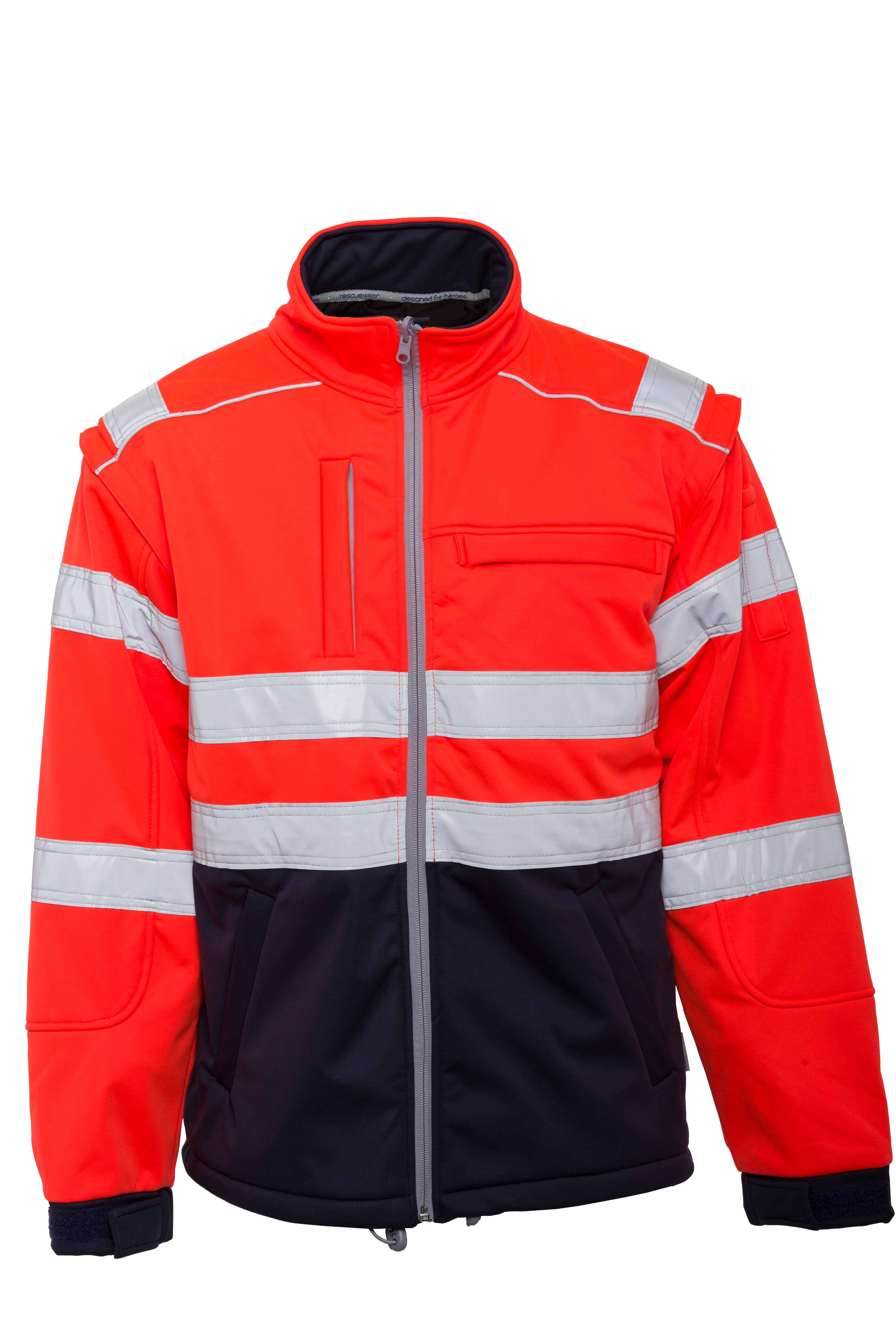 Rescuewear Softshelljacke HiVis Klasse 3 Marineblau / Neon Rot - 5XL