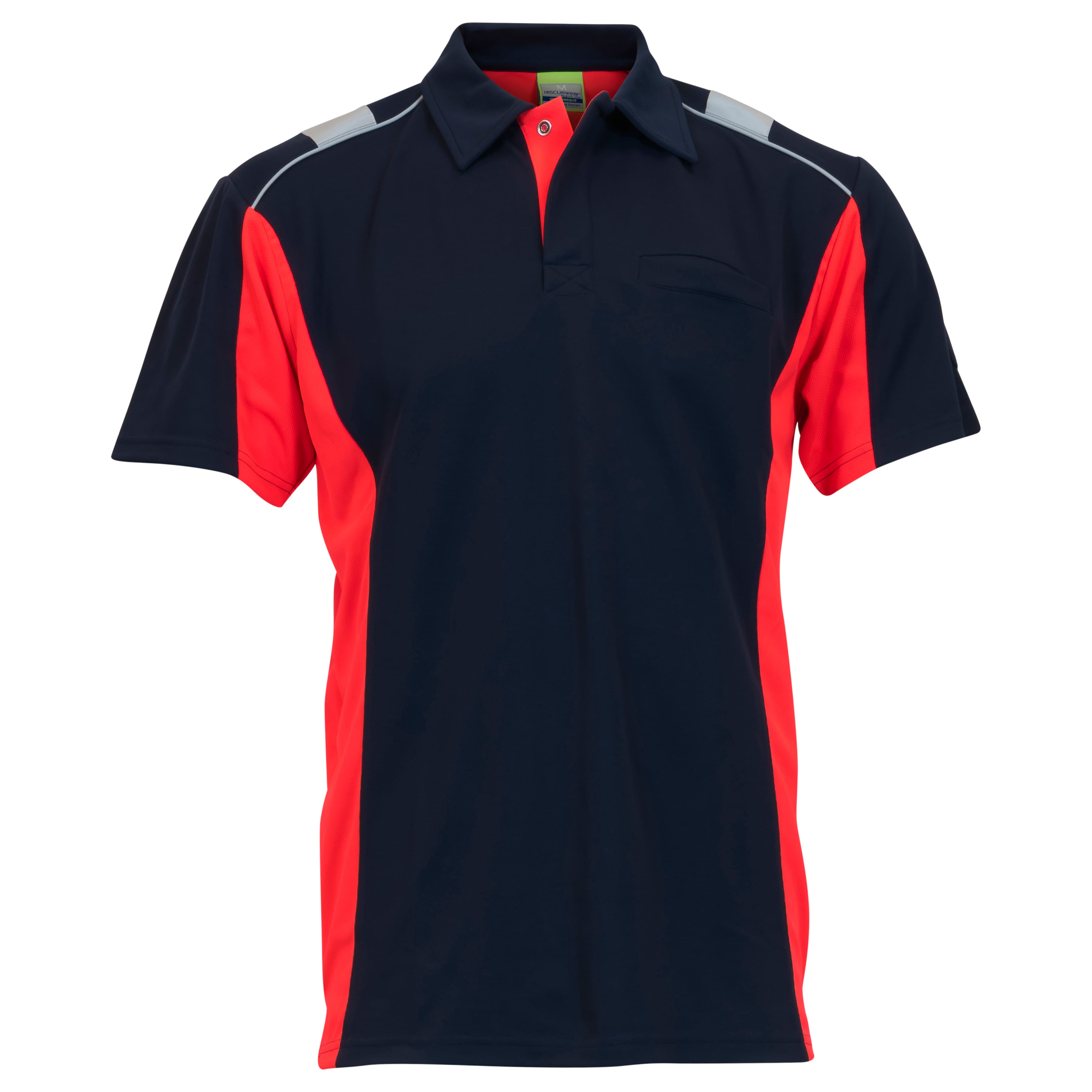 Rescuewear Poloshirt kurze Ärmel Dynamic Marineblau / Neon Rot - 40