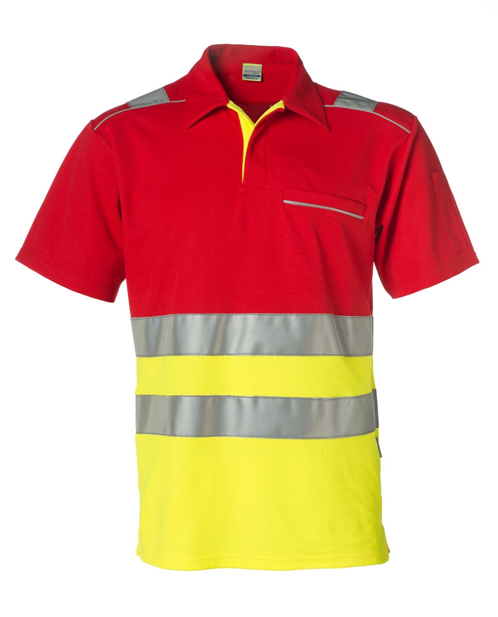 Rescuewear Poloshirt kurze Ärmel HiVis Klasse 1 Neon Gelb / Rot - M