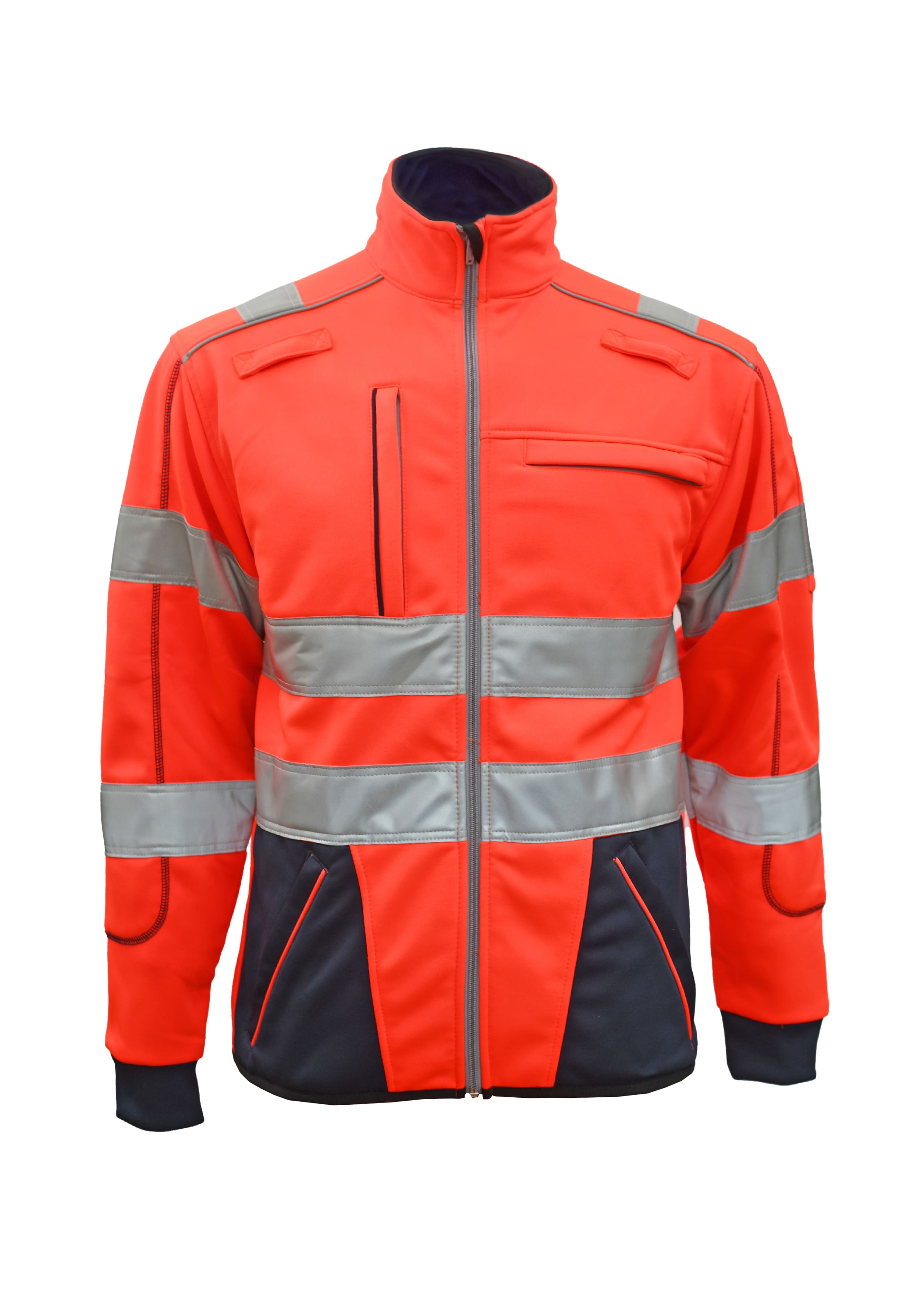 Rescuewear Sweatjacke Dynamic HiVis Klasse 3 Marineblau / Neon Rot - S