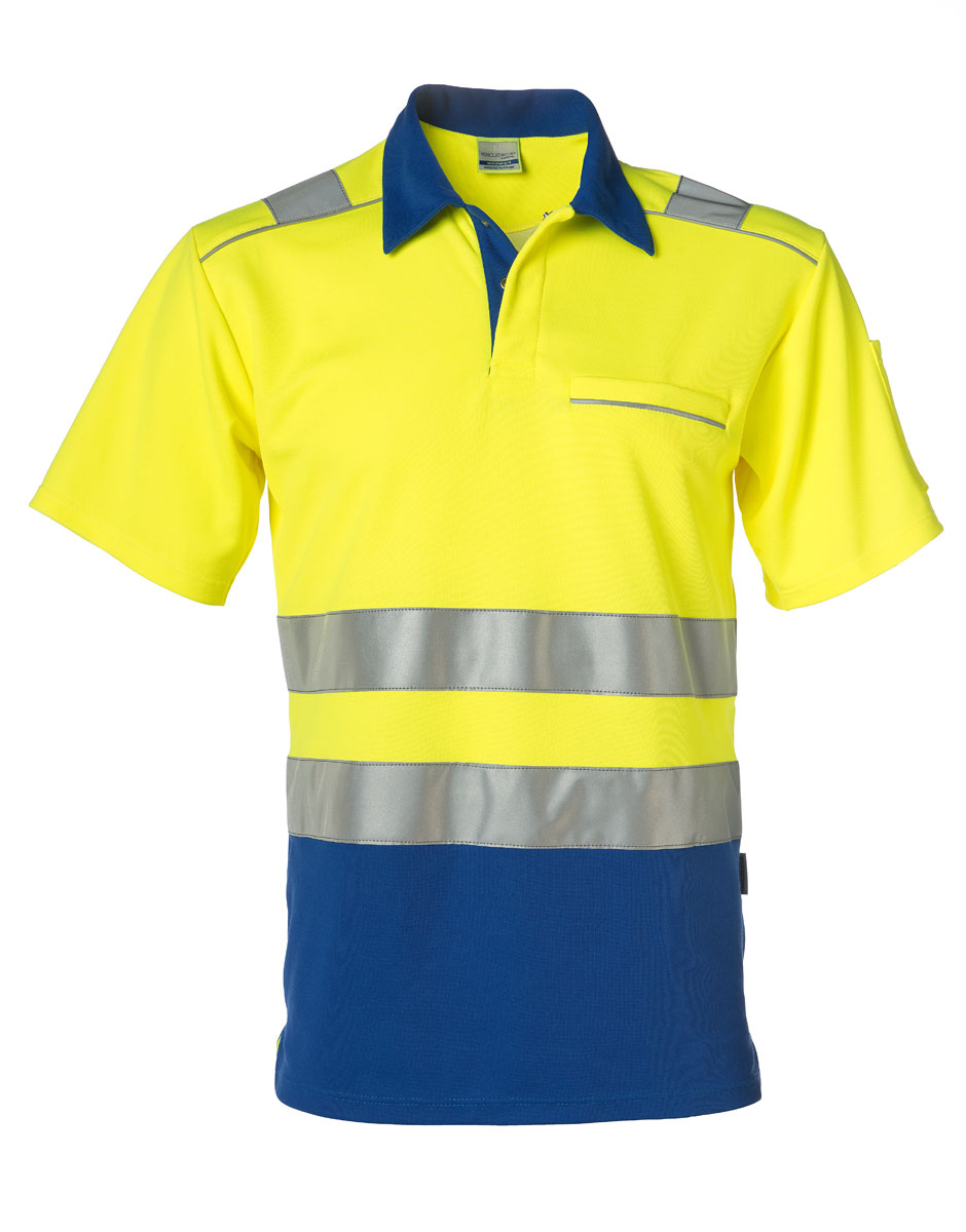 Rescuewear Poloshirt kurze Ärmel HiVis Klasse 2 Kobaltblau / Neon Gelb - L